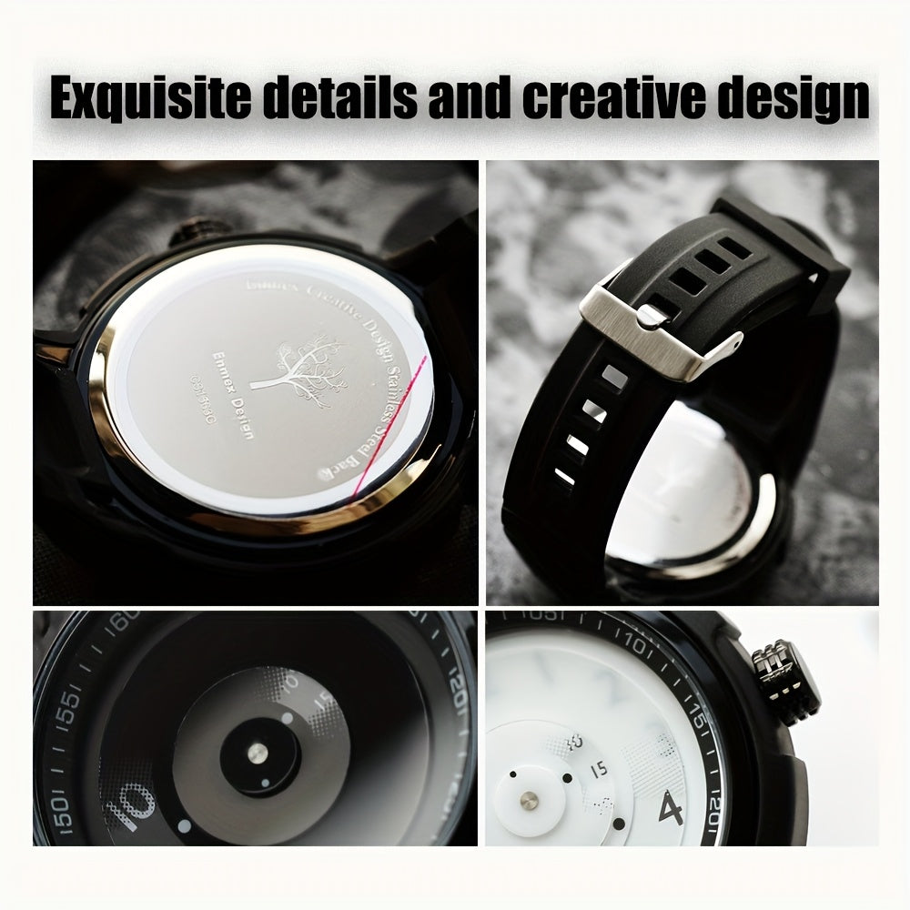 Unisex Sport Watch | Creative Design Quartz Wristwatch with Round Dial & Rubber Strap, Casual Fashion Sport Watch for Men & Women in Black & White