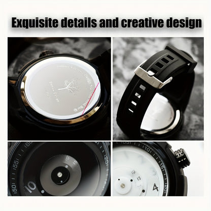 Unisex Sport Watch | Creative Design Quartz Wristwatch with Round Dial & Rubber Strap, Casual Fashion Sport Watch for Men & Women in Black & White