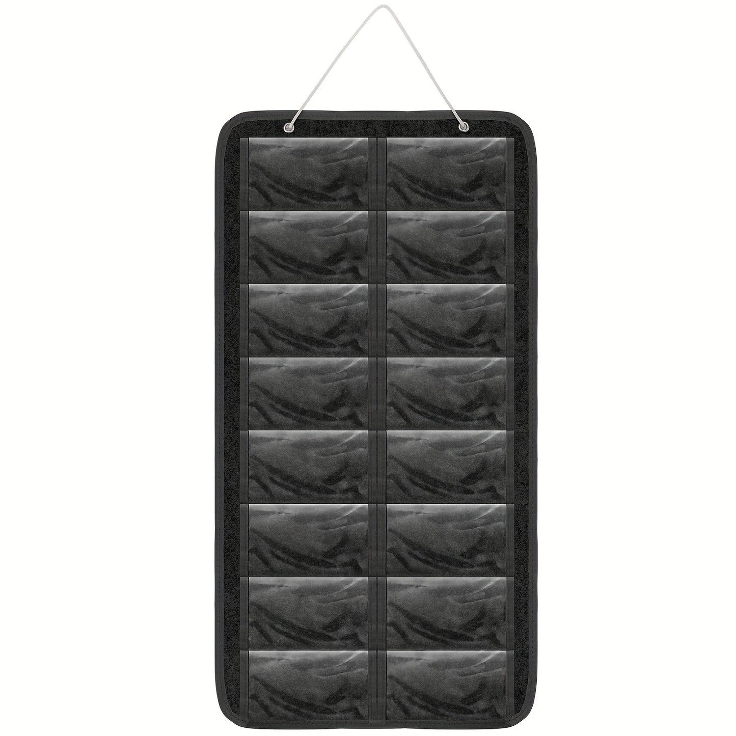 Sunglasses Organizer 16 Pockets Hanging Wall-Mounted Felt Storage Bag — Foldable Over-Door Eyewear Holder for Glasses, Jewelry & Accessories | Black & Grey