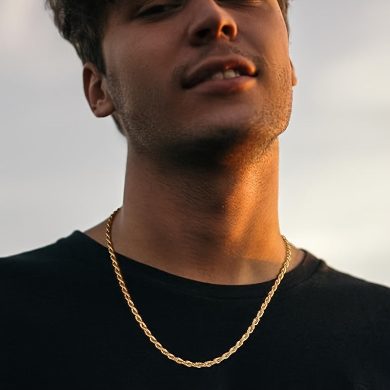 18K Golden Plated Rope Chain Necklace, 925 Sterling Silvery Hip-Hop Twisted Chain Necklaces, Elegant Jewelry for Xmas Gift, Mother's Day Gift, with Gift Box