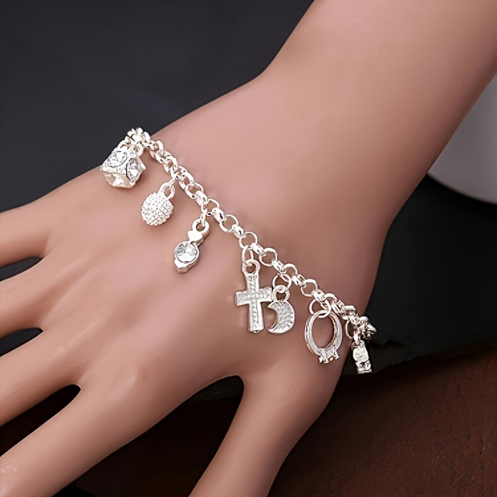 2pcs Women's 925 Silver Bracelet Set, S925 Love Synthetic Synthetic Zirconia Tennis Bracelet And Retro Multi Element Bracelet, Classic Retro Luxury Style, Analog Synthetic Synthetic Zirconia Mosaic, with Gift for Daily Wear, Total Weight