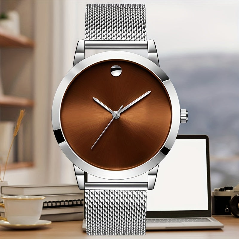 Men's Stainless Steel Watch Casual Minimalist Quartz Wristwatch with Metal Band – Elegant Gift for Him, Business & Everyday Wear