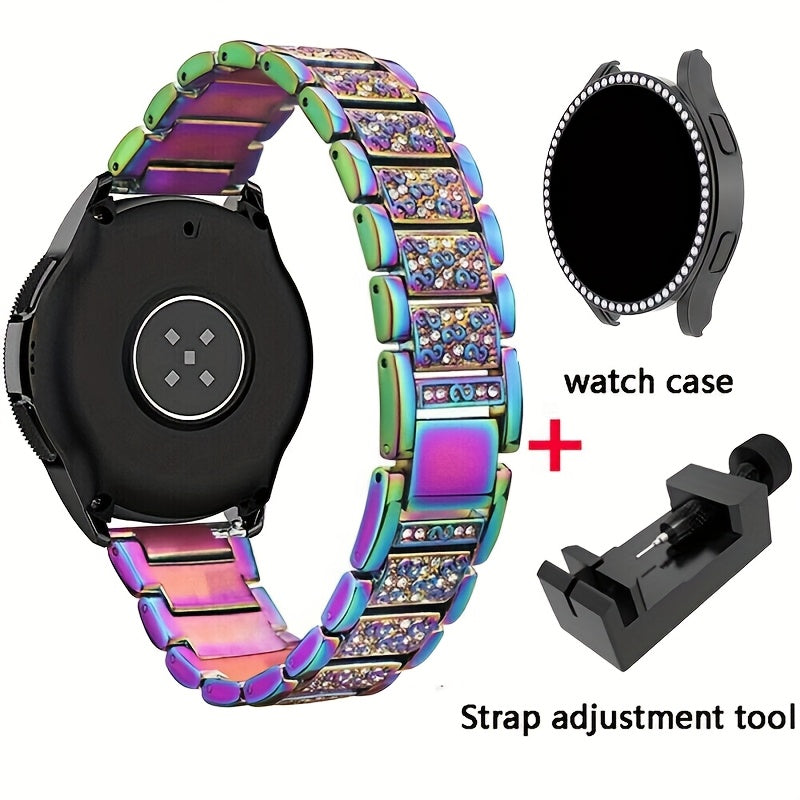Suitable for Samsung Watch 4/5/6/7 Watch Straps Full of Rhinestones, Fashionable And Bright Watch Straps Single Row Rhinestone Protective Case And Watch Remover 40Mm 44Mm