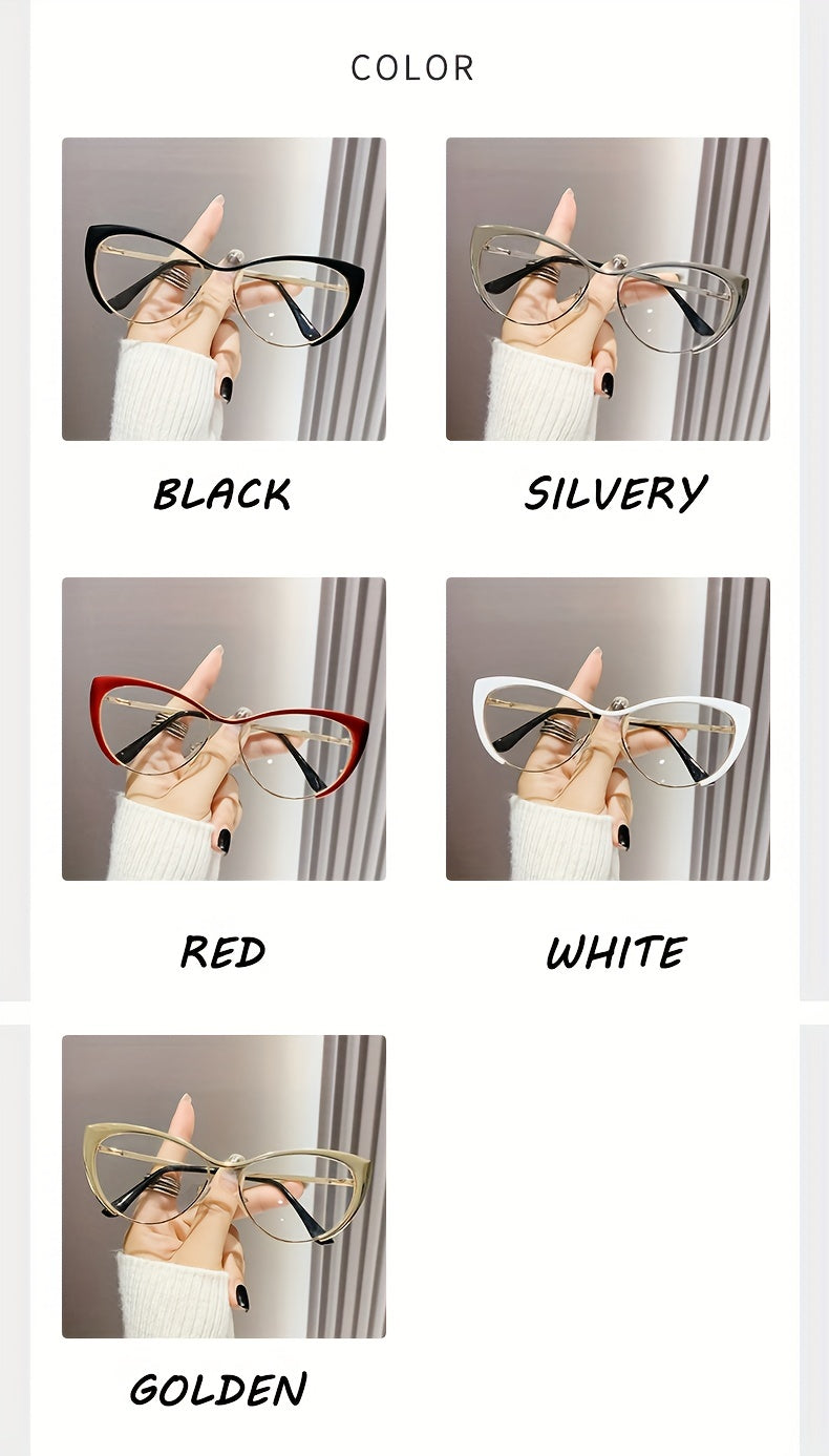 A Pair Of Golden Luxurious Cat-eye Glasses with Anti-blue Light, Retro Punk Style, Perfect for Ladies And Party Decorations