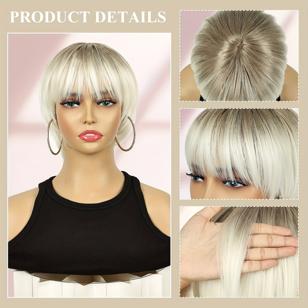 Women Suitable for: Short Pixie Cut Wig - Blonde & Grey Mix Synthetic Hair Wig | Heat Resistant Fluffy Hair, Volume | Daily Wear & for Party Wigs for White Women
