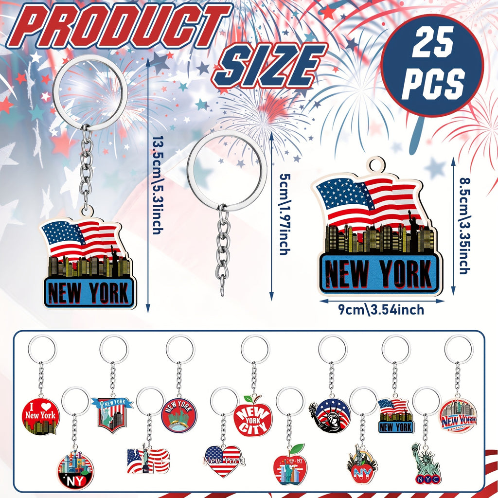 [Patriotic NYC Keychain] 25pcs NYC Metal Keychain | New York American Patriotic Souvenirs Gifts, USA Keychain, NYC Souvenir Collection Bulk