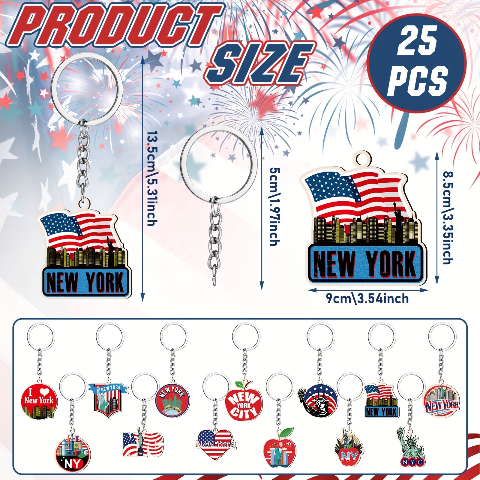 [Patriotic NYC Keychain] 25pcs NYC Metal Keychain | New York American Patriotic Souvenirs Gifts, USA Keychain, NYC Souvenir Collection Bulk