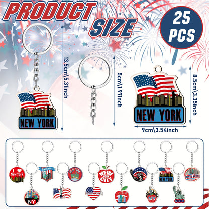 NYC Keychain Bulk 25 Pack | New York City Metal Souvenir Keychains, American Patriotic USA Gift Set for Tourists, Party Favors & Wholesale Collection