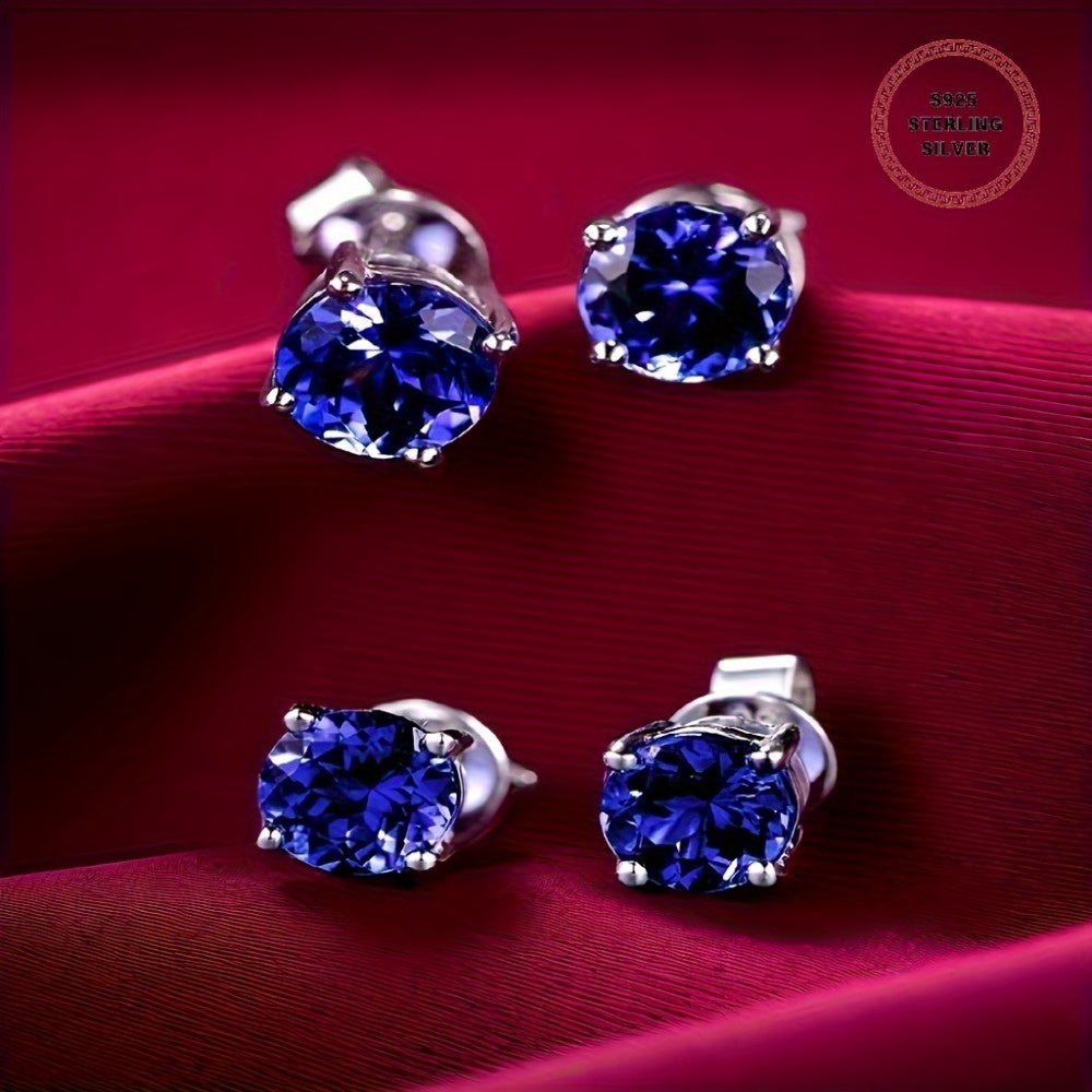 Tanzanite Crystal Drop Earrings with 925 Silver Needle - Sparkling Gemstone Dangle Earrings for Women, Elegant Luxury Jewelry for Banquets, Vacations & Daily Wear, Available in Blue, Pink & Yellow