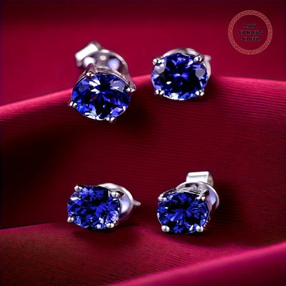 Tanzanite Crystal Drop Earrings with 925 Silver Needle - Sparkling Gemstone Dangle Earrings for Women, Elegant Luxury Jewelry for Banquets, Vacations & Daily Wear, Available in Blue, Pink & Yellow