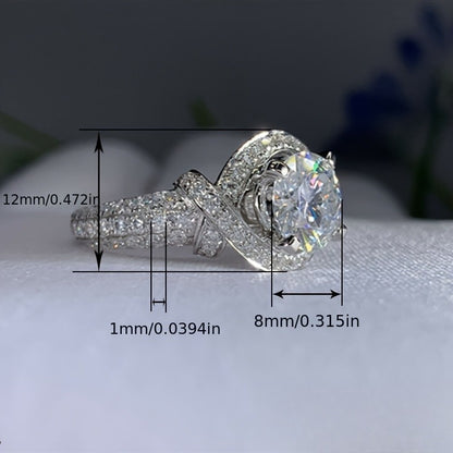 Moissanite Engagement Ring 925 Silver - Vintage Flower Tower Intertwined Design, Full-Set Moissanite Wedding Band for Women, Elegant Anniversary Ring Sizes 6-11