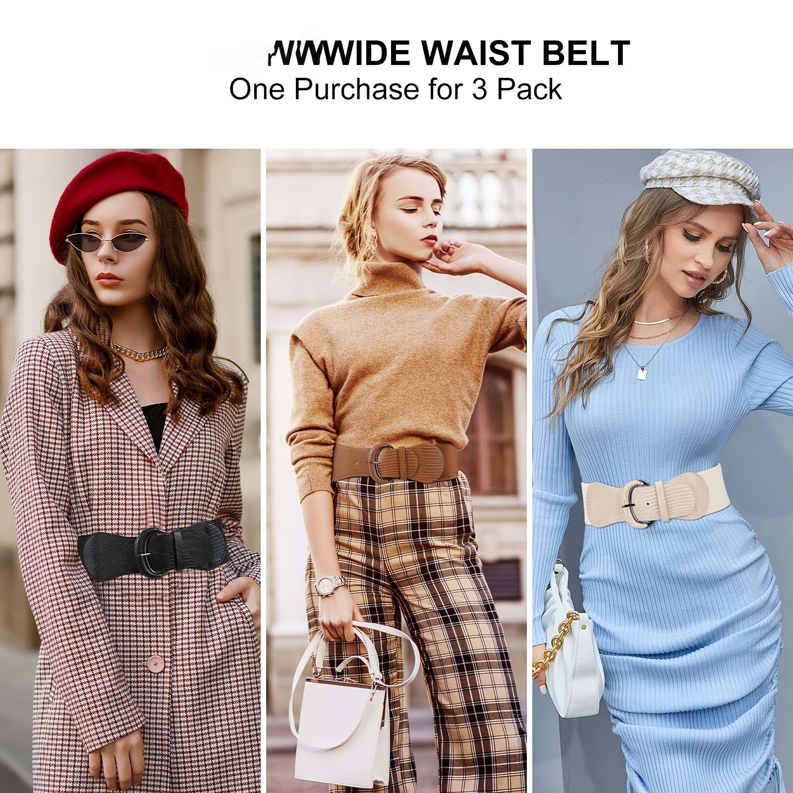 3-Pack SUOSDEY Vintage Matte Wide Waist Belts for Women, Elastic Band with Hook Buckle, Versatile for Beach, Party, Wedding, Casual & Festive Occasions, Braided Bow Design, Hand Washable