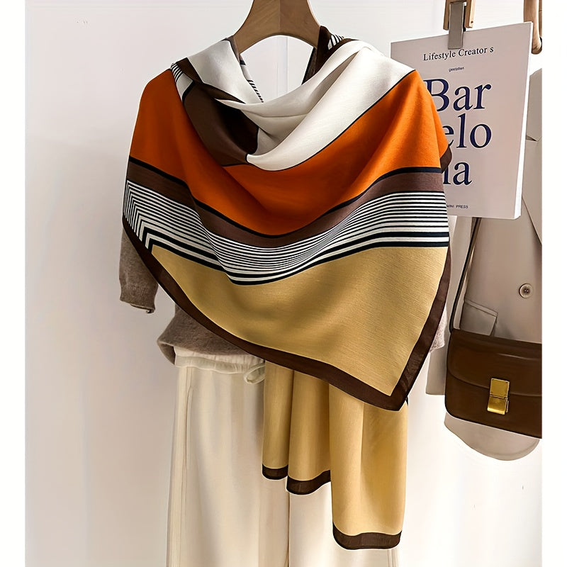 Stylish Women'S Color Block Scarf - Soft And Breathable Viscose Shawl with And Windproof Features, Ideal for Casual Outings And Travel, Featuring a Chic Geometric Design, Easy to Hand-Wash