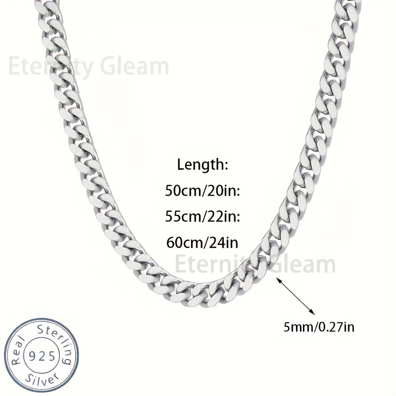 925 Sterling Silvery Cuban Chain Men's Necklace, Fashion Personality, Casual Attire, Birthday, Gift Souvenirs, Valentine's Day, Christmas, Halloween, Thanksgiving Day, Gift Box