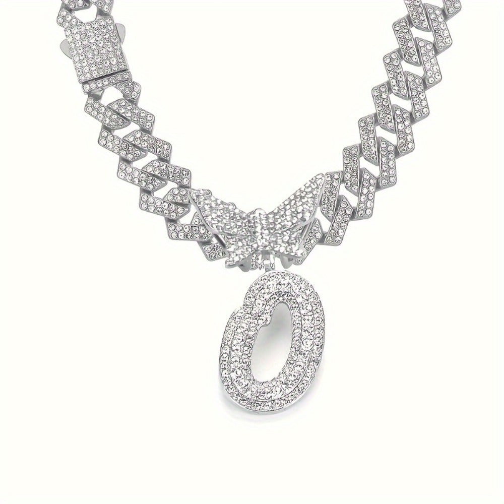 Cuban Link Chain Necklace - Initial Letter for Men Women - with Butterfly Alphabet Pendant A-Z, Gold & - product detail view