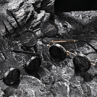 Steampunk Rotating Lens Glasses - Adjustable ND Mechanical Style Frame for Men Women, Cyberpunk Retro Sunglasses with Variable Brightness Lenses for Driving Outdoor, Unisex Fashion Eyewear