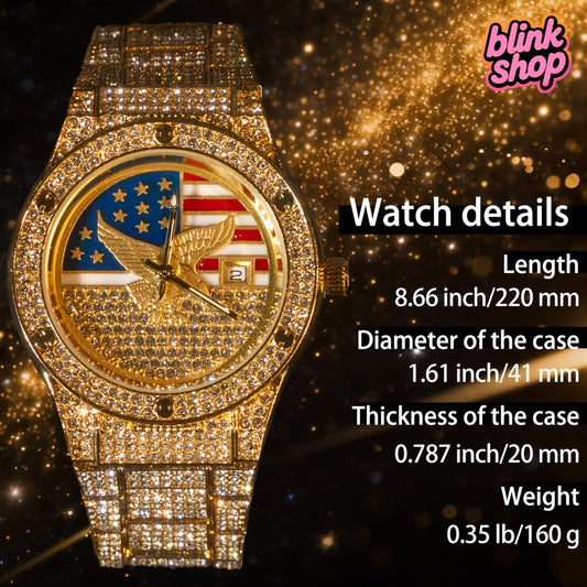 Stylish Men's Watch, New Style, Synthetic Rhinestone Strap, Hip Hop Large Dial, Individualistic Mechanical Watch with Steel Strap Design, Free American Classic Men's Watch, Party Watch, Gift for Women to Men, Jewelry