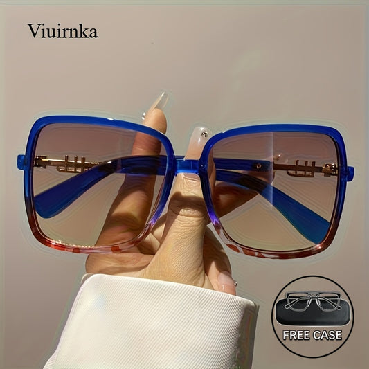 Oversized Vintage Sunglasses Unisex Two-Tone Frame Premium Fashion Eyewear Beach Vacation Travel Party Daily Wear Includes Glasses Case Men Women
