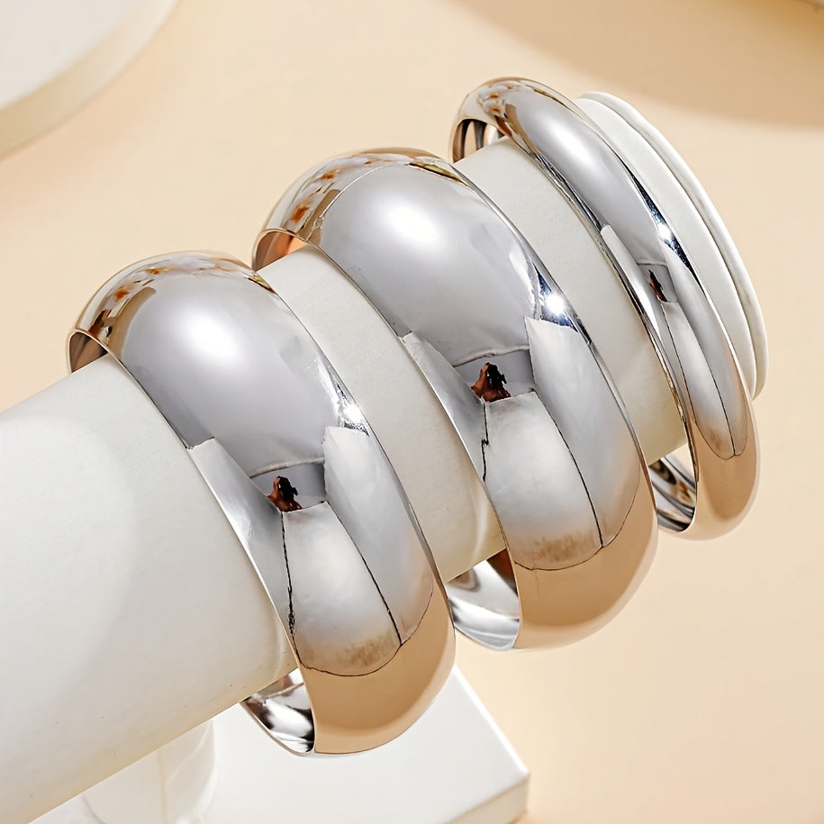 Chunky Metal Cuff Bracelets Set of 3 - Geometric Wide Bangle Bracelet Set with Twisted Texture, Bold Statement Jewelry for Women, Retro Elegant Style for Holidays, Parties & Dates