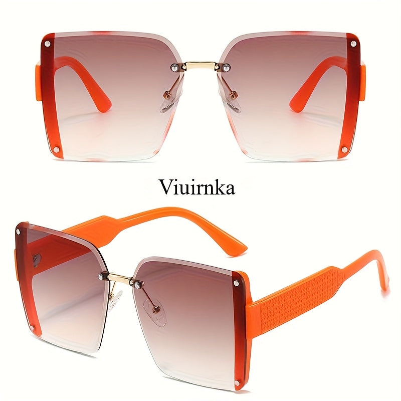Luxury Square Frameless Y2K Fashion Glasses, Gradient UV400pcs Lenses with Lightweight Frame, Unisex Fashion for Beach/Vacation/Travel, Includes Protection Case, Novelty Holiday Accessory