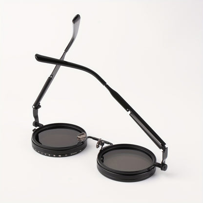 Industrial Punk Rotating Dimming Fashion Glasses – Spring Temple Flip-Up Adjustable Tint Eyewear, Steampunk Street Style Shades for Men & Women, Versatile High-Fashion Statement Piece