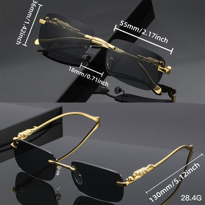 Leopard Print Sunglasses Frameless Square Gold Frame - Fashion Eyewear Unisex Men Women with Case Cleaning Cloth 3 Lens Colors