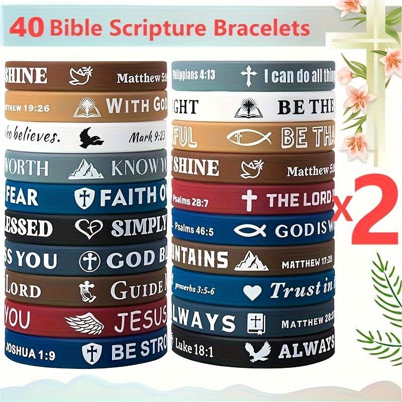 Bible Verse Silicone Bracelets 40pcs - Colorful Inspirational Christian Wristbands for Men & Women, Lightweight Comfortable Daily Wear, Church Party Bulk Gift Set