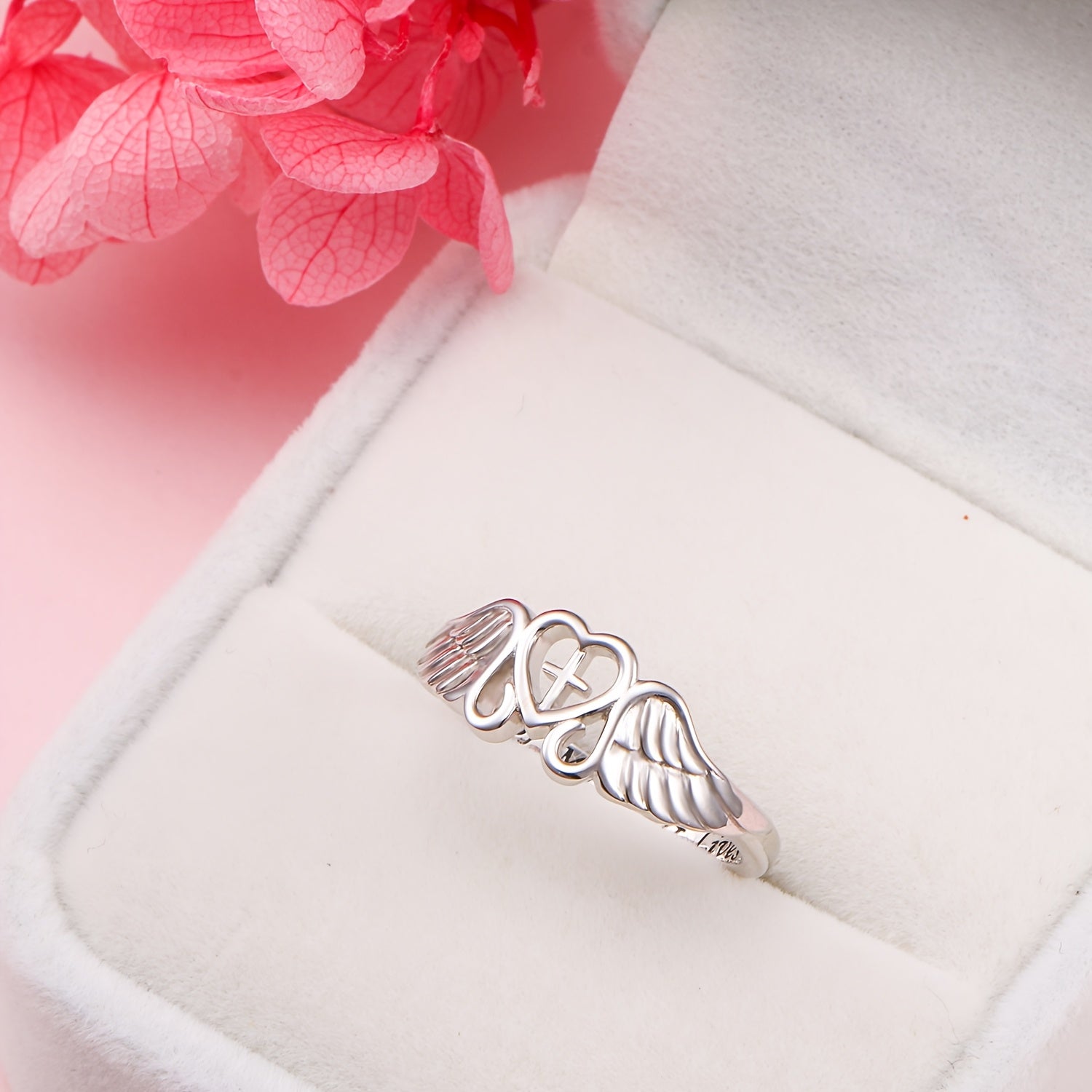 S925 Sterling Silvery A Piece Of My Heart Lives In Heaven Angel Wing Ring for Women Jewelry Memory Of Mom Dad Grandma Grandpa Daughter Son Loss Memorial Gift