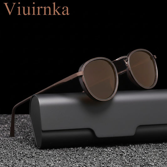 Polarized Sunglasses Round Metal Frame – TAC Lens UV Protection for Men & Women, Lightweight Eyewear with Durable Case, Driving Fishing Travel Hiking, Brown Black Gold Silver Gray