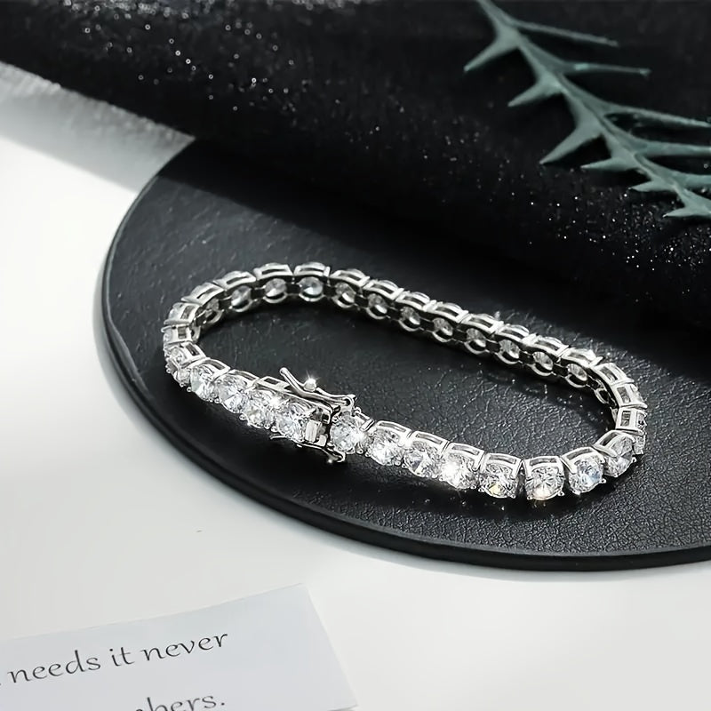 Luxurious S925 5mm Pure Silvery Moissanite Tennis Bracelet - Bright Cut, Row Of Moissanite - Elegant Style for Women, Suitable for Wedding, Birthday, Anniversary, Mother's Day Gift Halloween Gifts.Forever Love.Total Weight Of The Product (7.97g)