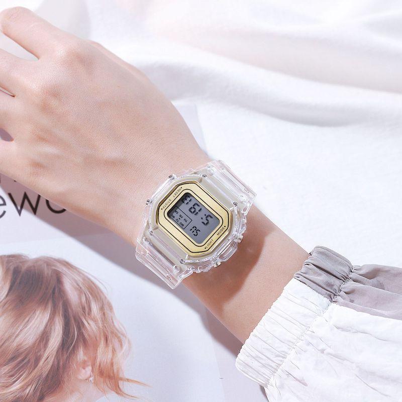 Transparent Square Digital Watch Compatible for & - Retro Clear Case Multi-Function LED Smartwatch with Movement, Square Face & Strap - Trendy Wristwatch for Daily Use, Sports, Casual & Professional -