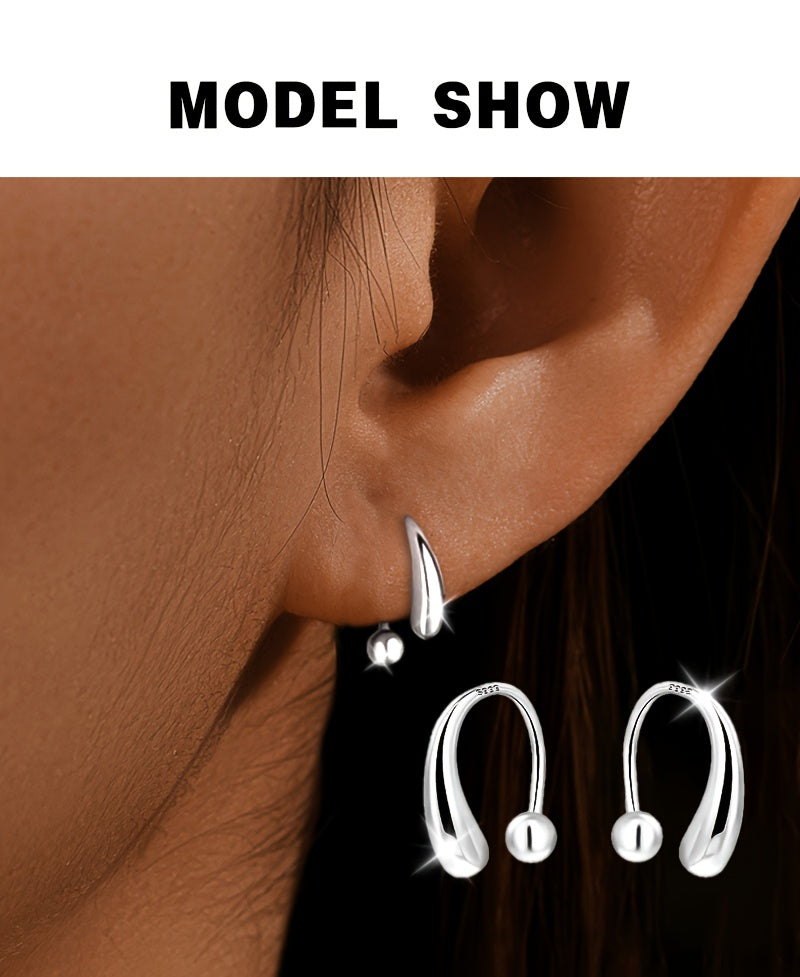 Pair of Fashionable Earrings for Women, S925 Sterling Silver Teardrop Earrings with Screw-Back Design, Versatile and Minimalist, High-End New Style for Casual Attire, Gifting, or Vacation, Pure Silver Jewelry