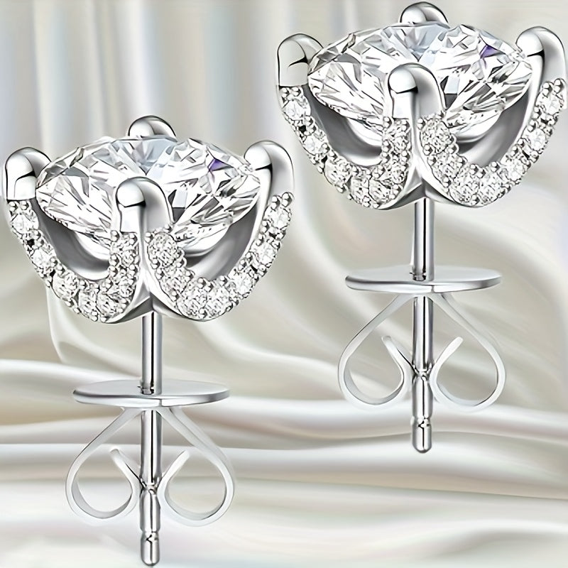 1 Pair Of 1 Carat Moissanite 925 925 Silvery Plated Stud Earrings, Luxurious, Bohemian Chic Design, Simple And Elegant Accessories for Men And Women, Ideal Gift for Valentine's Day, Christmas, Birthdays, Anniversaries And New Year's Celebrations