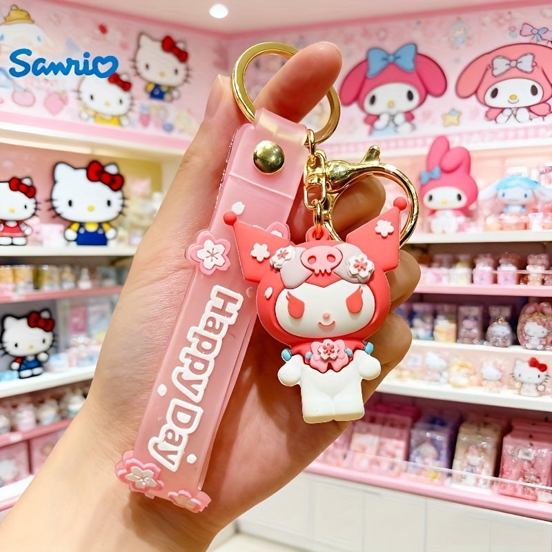 [Hello Kitty Keychain] 5pcs Sanrio Hello Kitty Keychain, Adorable Cherry Blossom Series Keychain, Backpack Charm, Hanging Decoration, Car Keychain, Petite for Women to Wear Out, Good Luck Charm for The First Day of School, Decorative Sanrio Items