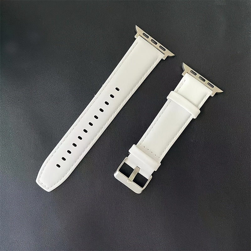 Apple Watch Band Leather Calfskin | Compatible with Series Ultra 2/9/8/7/6/5/4/3/SE, 38mm 40mm 41mm 42mm 44mm 45mm 49mm, Preppy Style Deployant Clasp Replacement Strap for Men & Women