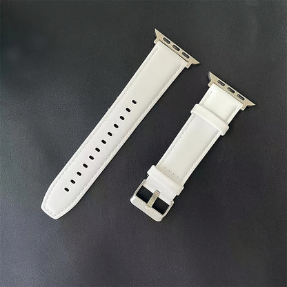 Apple Watch Band Leather Calfskin | Compatible with Series Ultra 2/9/8/7/6/5/4/3/SE, 38mm 40mm 41mm 42mm 44mm 45mm 49mm, Preppy Style Deployant Clasp Replacement Strap for Men & Women