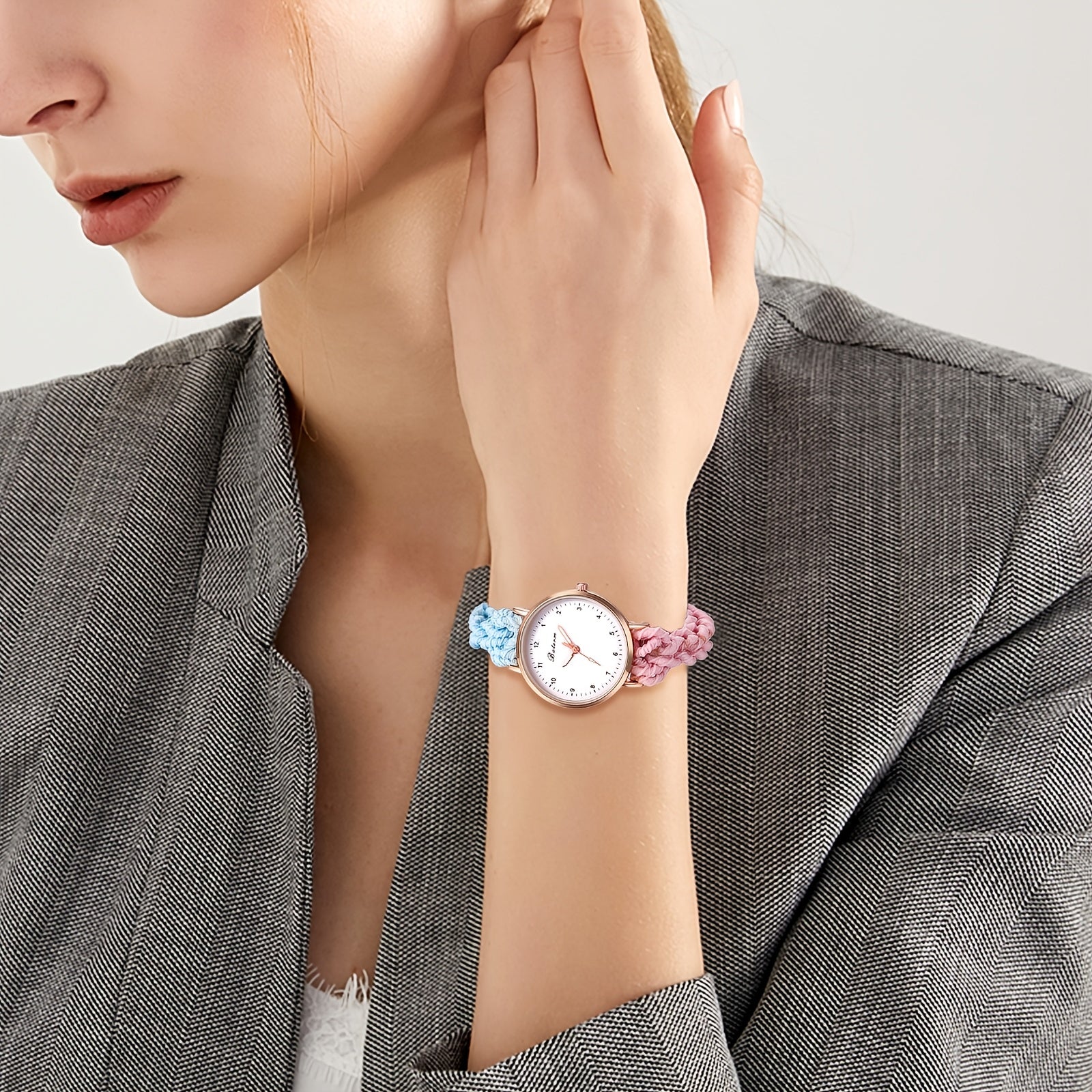 Women'S Adjustable Quartz Watch with a Colorful Braided Cord Boho Friendship Bracelet And Gradient Color Strap
