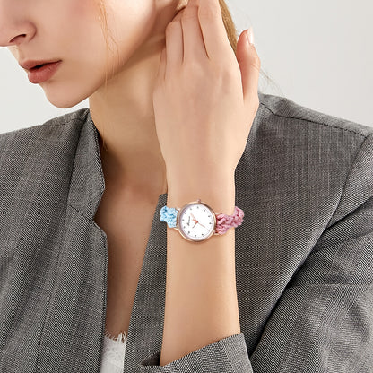 Boho Braided Cord Quartz Watch for Women — Colorful Gradient Friendship Bracelet Wristwatch, Adjustable Strap, Casual Bohemian Style Gift for Girls