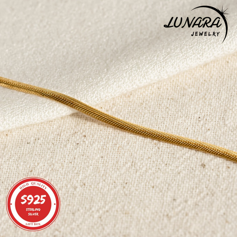 2D Flat - 24K Golden Plated Necklace, 925 Sterling Silver Necklaces, 3.5mm Herringbone Flat Snake Magic Chain Necklace For Women & Men With A Gift Box, Perfect Valentine'S Day Gift