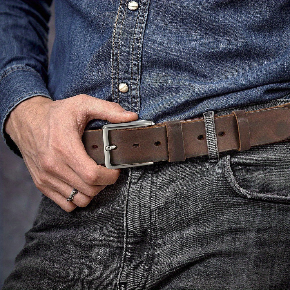 2pcs Men's Genuine Leather Belts with Alloy Pin Buckle - Stylish and Durable, Perfect for Casual Attire, Easter, Father's Day, and Daily Wear, Casual Wear Belts|Stylish Casual Belts|Durable Leather Belts, Belt Sets