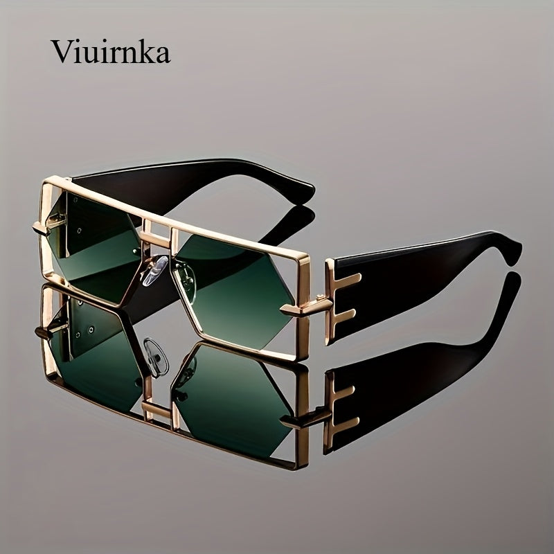 Oversized Square Sunglasses UV400 Hollow Metal Frame - PC Lens Trendy Exaggerated Fashion Eyewear Women Men Beach Vacation Travel 4 Colors