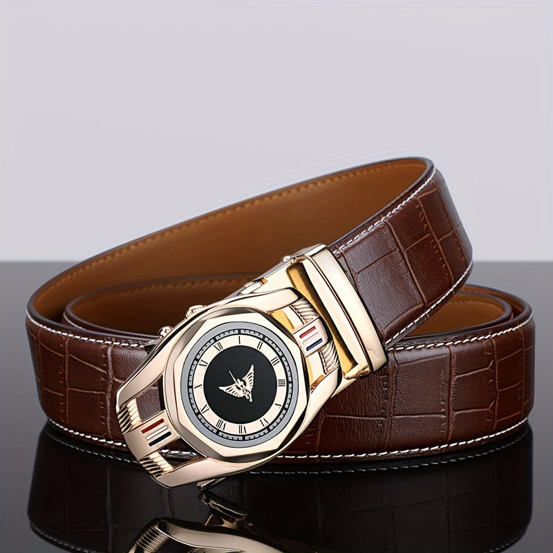 Men's Genuine Leather Ratchet Belts - Crocodile Texture, Automatic Sliding Buckle, No Hole Adjustable Trim To Exact Fit - For Men - Perfect Gift for Father's Day & Special Occasions