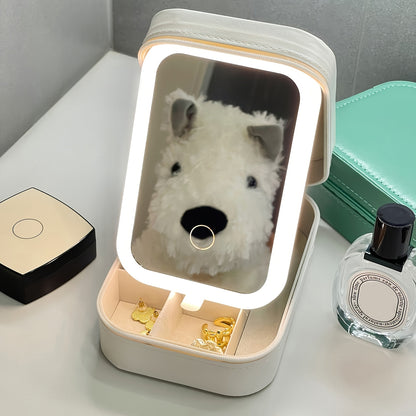 Travel Makeup Bag with LED Mirror Jewelry Box Portable Rechargeable 3 Color Adjustable Light Vanity Case Organizer Wedding Bridal Mother's Day Gift