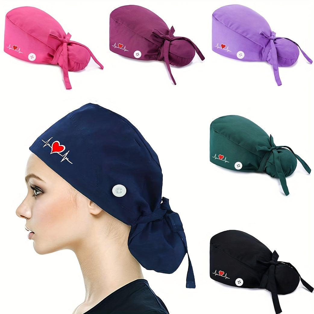 6pcs Adjustable Scrub Caps for Women - Professional Nursing Working Hat with Heart, Lightweight And Breathable, Ponytail Holder, Ideal for Nurses & Doctors