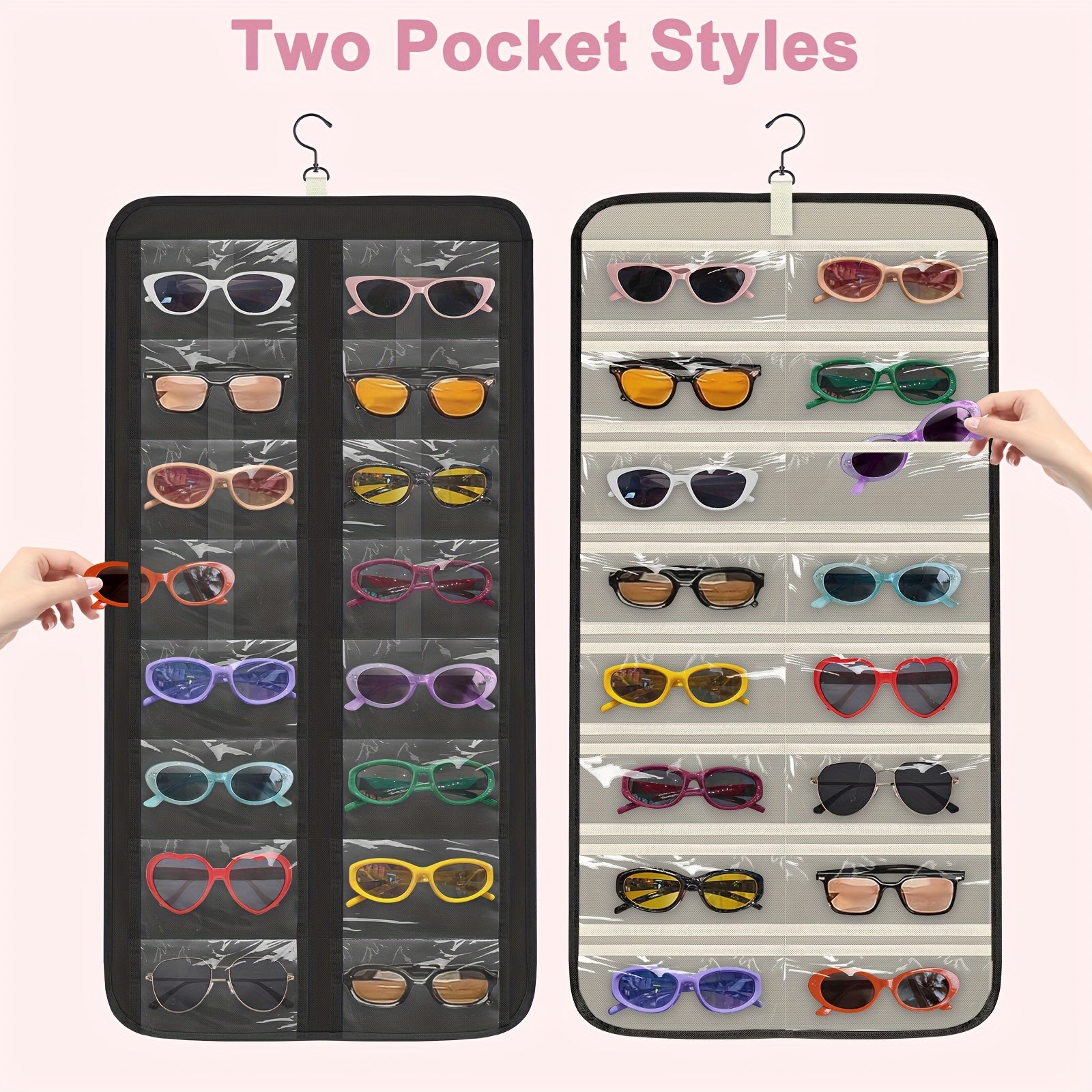 Hanging Fashion Glasses Organizer, -Sided Glasses Case and Jewelry Storage Holder, Wall-Mounted, 32 Clear Slots, Dust-Proof for Travel