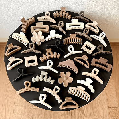 Hair Clips 16pcs Set Geometric Hollow Flower Design Multi-Style Plastic Large Claw Clips Elegant Versatile Hair Accessories for Women Daily Use Back of Head