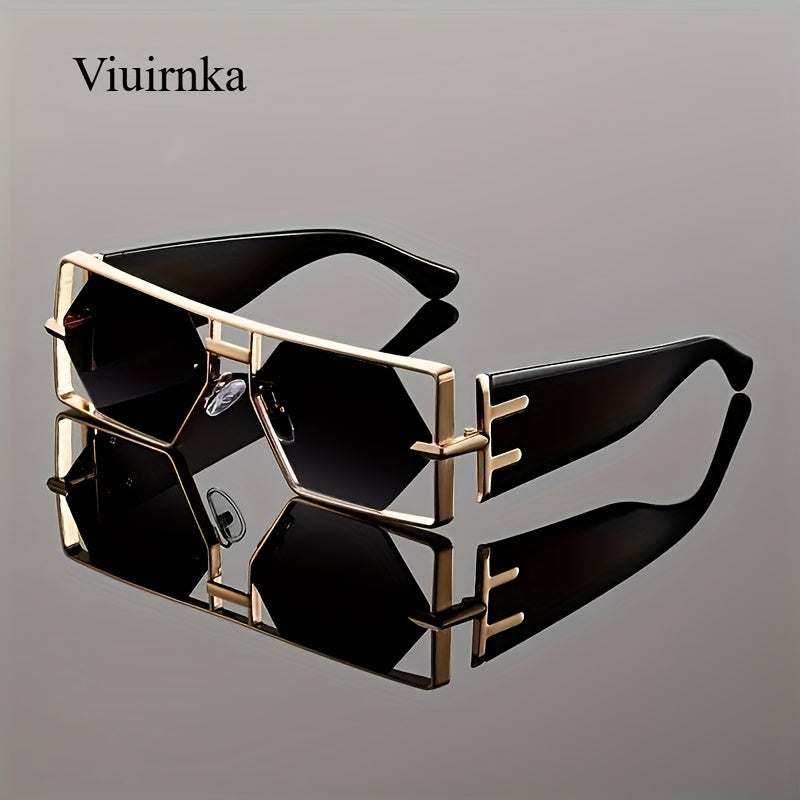 Oversized Square Sunglasses UV400 Hollow Metal Frame - PC Lens Trendy Exaggerated Fashion Eyewear Women Men Beach Vacation Travel 4 Colors