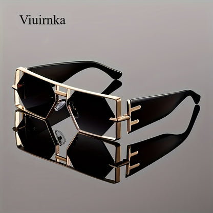 Oversized Square Sunglasses UV400 Hollow Metal Frame - PC Lens Trendy Exaggerated Fashion Eyewear Women Men Beach Vacation Travel 4 Colors