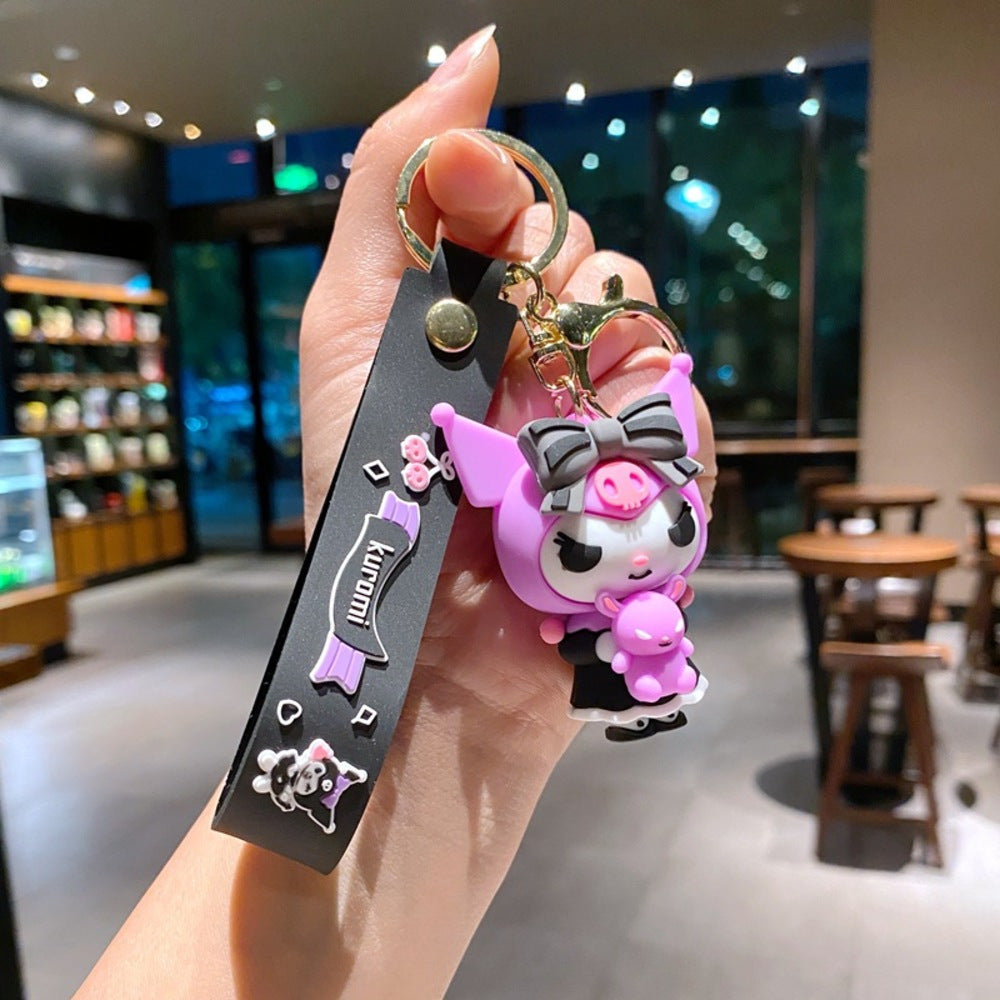 Kuromi Keychain Pendant | Sanrio Character Doll Key Ring, Cute Anime Charm Hanging Accessory – Tie & Little Bear Style, Fan Gift & Collectible Bag Charm