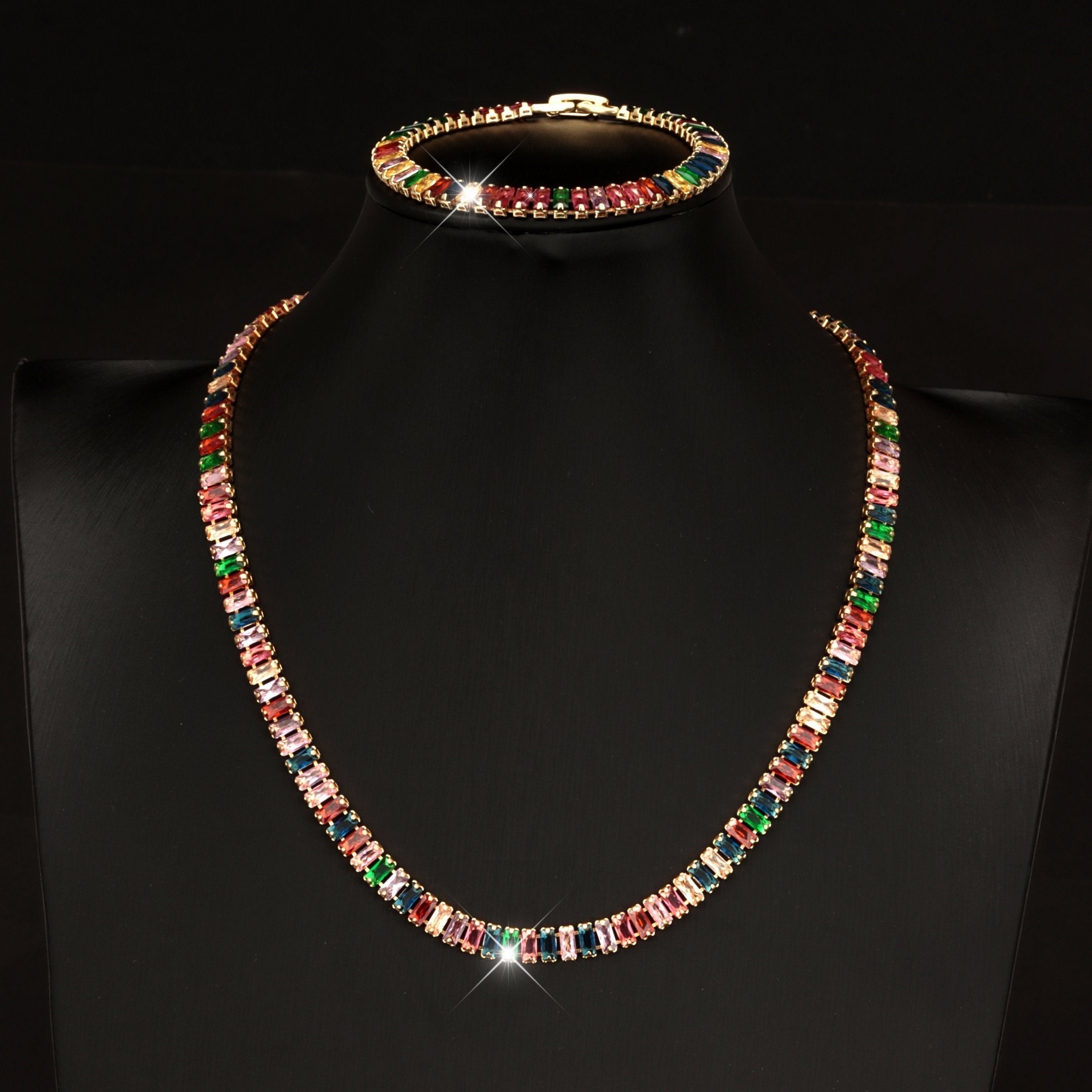 [Ideal Gift] Two S925 Silver Tennis Bracelets And Necklaces Set, Adorned with Natural Stones - a Fashionable And Exquisite Combination That Can Be Freely Matched And Suitable for Daily Life And Vacation, Making It an Ideal Gift For, for Women